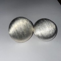 Vintage Clip On Earrings - Silver Tone brushed Button Style - £15.03 GBP