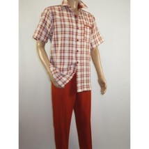 Men 2pc Walking Leisure Suit Short Sleeves DREAMS Checker 282-09 Papaya Rust image 2