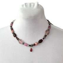 Chicos Beaded Necklace Handcrafted Mixed Beads Glass Silver Metal - £27.96 GBP