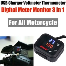 Digital Meter Monitor 3 In 1 Motorcycle LED Voltage Thermometer Dual Display Met - £14.26 GBP