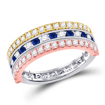 10kt Tri-Tone Gold Womens Round Blue Sapphire Convertible Band Ring 1-1/4 Cttw - £887.03 GBP