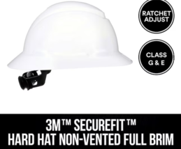 3M Full Brim Quick Adjusting Ratchet White Hard Hat NEW - £9.49 GBP