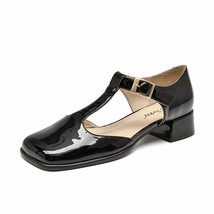 Lolita Shoes Women Patent Leather Square Toe T-Strap Vintage Pumps Metal Buckle  - £118.52 GBP