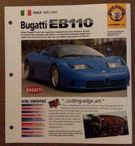 Bugatti EB110 SPECIFICATION SHEET Brochure Pamphlet Statistics Spec  92-95 - $19.79