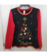 Holiday Time Believe ugly Christmas Sweater Size Medium Women&#39;s Embroide... - $205.34 MXN