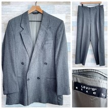 Levis Exact VTG Double Breasted Suit Gray Wool 40R Jacket 34x29 Pleated Pants - £78.29 GBP