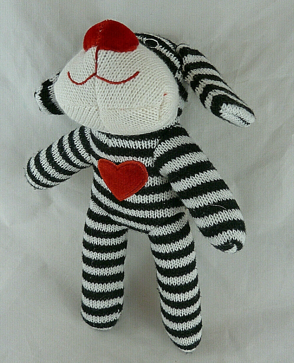 DanDee Collectors Choice black & white striped sock Dog 9.5" tall W red heart - $6.92