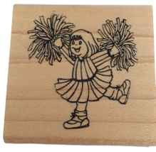 Touche Rubber Stamp Cheerleader with Pom Poms Highschool Football Sports Cheer - £5.47 GBP