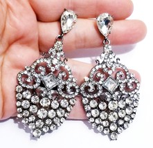 Prom Rhinestone Crystal Drop Earrings, Clear Bridal Chandelier Earrings, Stateme - £27.48 GBP