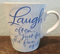  Laugh Often Just For The Fun Of It Coffee Mug Cup 14oz Blue Interior - $7.82