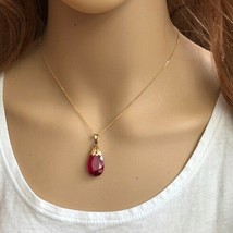 14K Solid Gold Red Teardrop Pendant / Charm Dainty Adjustable Necklace 16&quot;-18&quot; - £146.50 GBP+