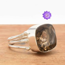 Anniversary Gift For Her Smokey Quartz Cluster Ring Size  925 Silver For Girls - £8.08 GBP