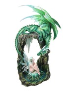 Large Elf Fairy With Green Emerald Dragon by Ice Crystals Stone Arch Statue - $224.52 CAD