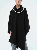 Zara Black Roll Neck Knit Poncho Cape With Contrasting Trims sz S NEW - $129.69