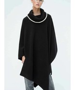 Zara Black Roll Neck Knit Poncho Cape With Contrasting Trims sz S NEW - $84.95 CAD