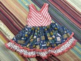 Matilda Jane Work of Heart Twirl Dress Camp MJC Strawberry Stripe Ruffle... - £18.60 GBP