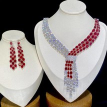 ASNORA - Blue 2 Piece Tassel Necklace Cubic Zircon Jewelry Set Women Wedding Eur - £120.96 GBP