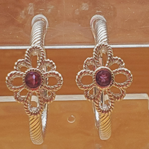 Judith Ripka Amethyst Twisted Hoop Flower Earrings 925 Sterling Silver - £197.80 GBP