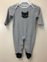 Rene Rofe NWT Baby Long Sleeve/Leg Snap Bodysuit Stripes with Black Cat - £7.98 GBP