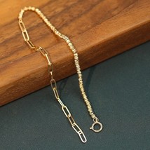 18K Solid Gold Unique Mismatched Sparkly Beads &amp; Paperclip Chain Bracele Women - £204.46 GBP