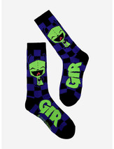 Nickelodeon Invader Zim GIR Checkered Logo Novelty Crew Socks 1 Pair NEW - £9.99 GBP