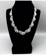 Vtg Star Brushed Silver Tone Leaf Links Panel Necklace Choker 18.5&quot; Adju... - $29.92 CAD