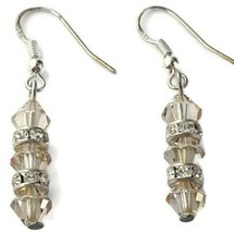 925 Silver Rhinestone &amp; Crystal Bead Earrings Hook Style Drop Dangle - £11.52 GBP