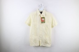 Deadstock Vintage 60s 70s Mens 36 Guayabera Wedding Beach Button Shirt Yellow - £55.35 GBP
