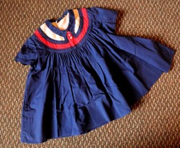 Adorable Vintage 1940s Girls Dress Navy Red White MOP Buttons About Sz 18-24m - £27.62 GBP