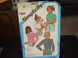 Simplicity 6555 Girl&#39;s Set of Blouses Pattern - Size 14 Bust 32 Waist 26... - $9.89