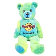 Hard Rock Cafe Bear 9&quot; Beanbag Plush Mint Green Tie Dye Logo Gatlinburg  - £9.68 GBP