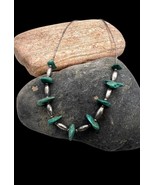 Vintage Navajo Sterling Liquid Silver Bench Bead Green Turquoise Beaded ... - £47.54 GBP