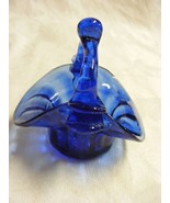 Vintage Cobalt Blue Hand Blown Glass Basket w Handle #2 - $780.86 MXN