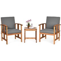 3-Piece Solid Wood Outdoor Patio Furniture Chairs Table Set with Grey Cu... - $402.66