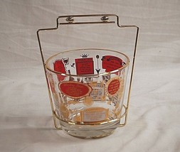 Old Vintage 1960s Jeannette Glass Ice Bucket Gold Tone Carrier Man Cave Barware - £27.62 GBP