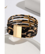 Brown Multi-layer Leopard Beaded Magnet Buckle Bracelet - $12.00