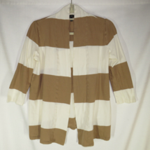 Talbots Size Small Tan/Beige Striped 3/4 Sleeve Open Front Cotton Cardigan - £23.59 GBP