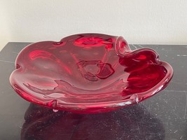 Vintage Large Murano Red Bullicante Decorative Glass Bowl - $147.51