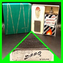 Vintage 1960 Sterling Silver Complete Zippo Slim Lighter Gift Set Box - $593.99