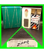 Vintage 1960 Sterling Silver Complete Zippo Slim Lighter Gift Set Box - £467.08 GBP