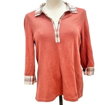 Christopher &amp; Banks Womens Medium Dark Orange Sweater Plaid Trim 3/4 Sleeves - £14.01 GBP
