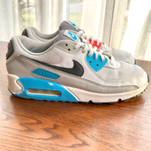 Nike Air Max 90 Sneaker Women 8.5 White Grey Blue Leather Shoe CV8839-10... - $33.91
