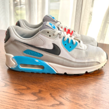 Nike Air Max 90 Sneaker Women 8.5 White Grey Blue Leather Shoe CV8839-10... - £25.34 GBP