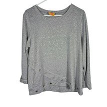 Ruby Rd. Women&#39;s Petite Jewel-Neck Foil Gray Hatchi Pullover with Gromme... - $18.80