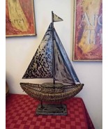 Wicker &amp; Sheet Metal Decorative Sail Boat Home Decor Art Deco 26 x 17 x 6&quot; - $54.58 CAD