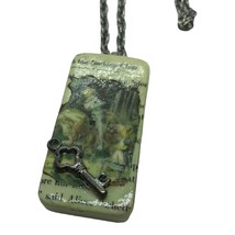 Handmade necklace Vintage Domino decoupage recycle Looking Glass Alice Key - £11.79 GBP