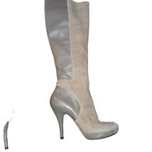 Via Spiga Suede &amp; Leather Boots Sz 7.5M Stilettos Gray Tan - £55.88 GBP