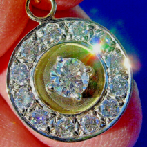 Earth mined Diamond Deco Pendant 1.64carat Vintage Halo Solid 14k Gold Medallion - $93,426.21 MXN
