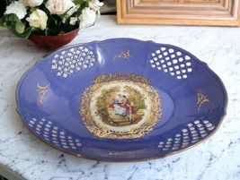 Vtg Royal Vienna Style Fragonard Love Story Victorian Couple 10&quot; Pierced Bowl - £14.01 GBP