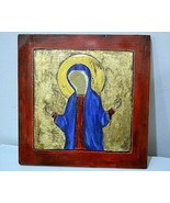 &quot;Madonna&quot; Big Modern Orthodox Icon. Wood, gold leaf . Handmade - $1,684.63 MXN